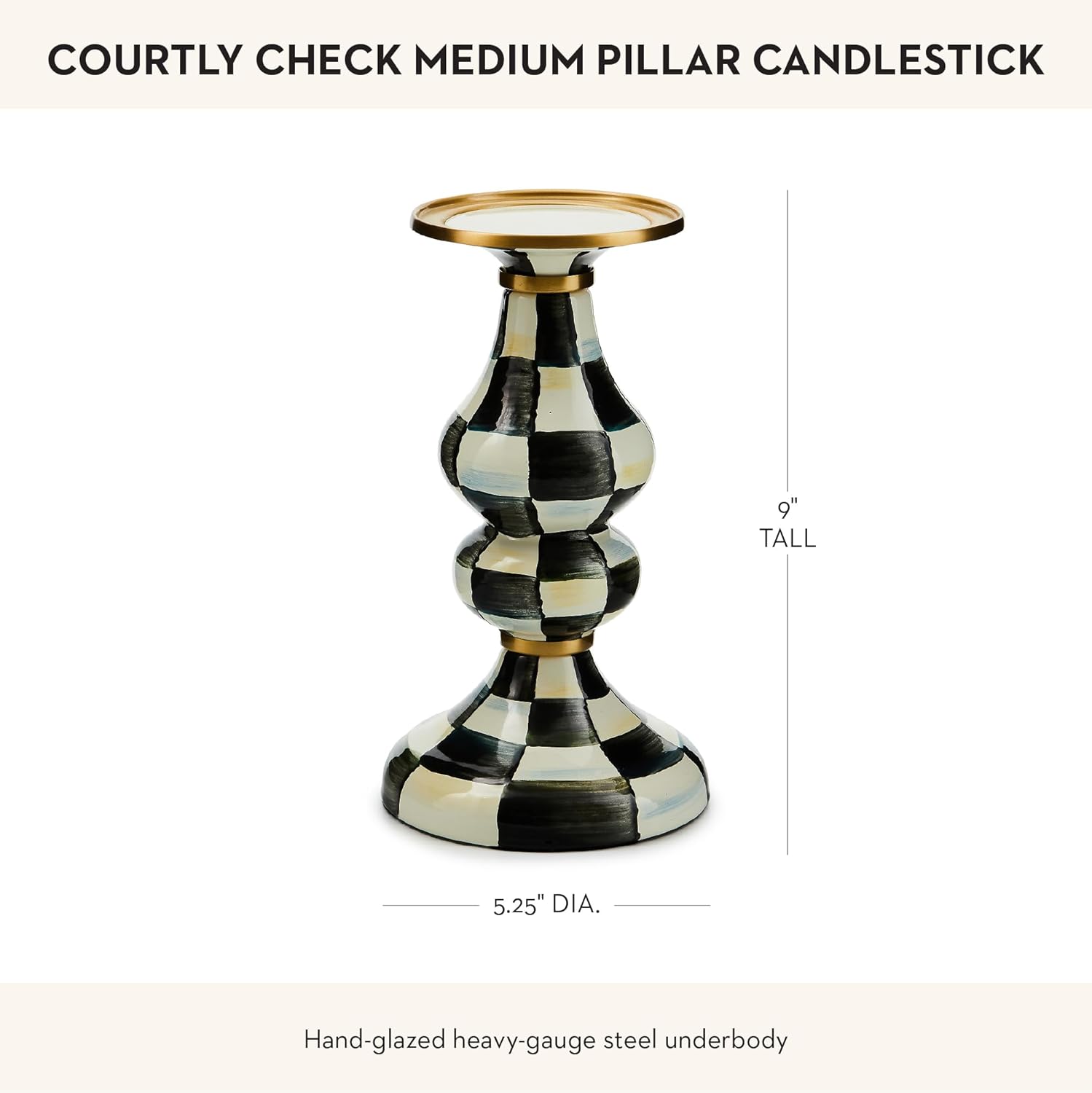 Candleholder - Cute Black White Courtly Check Enamel Pillar Candle Stand