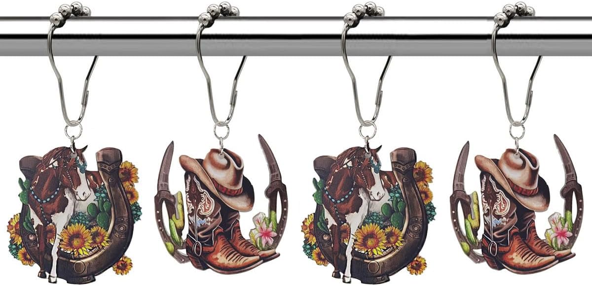 Western Cowboy Shower Curtain Hooks Set