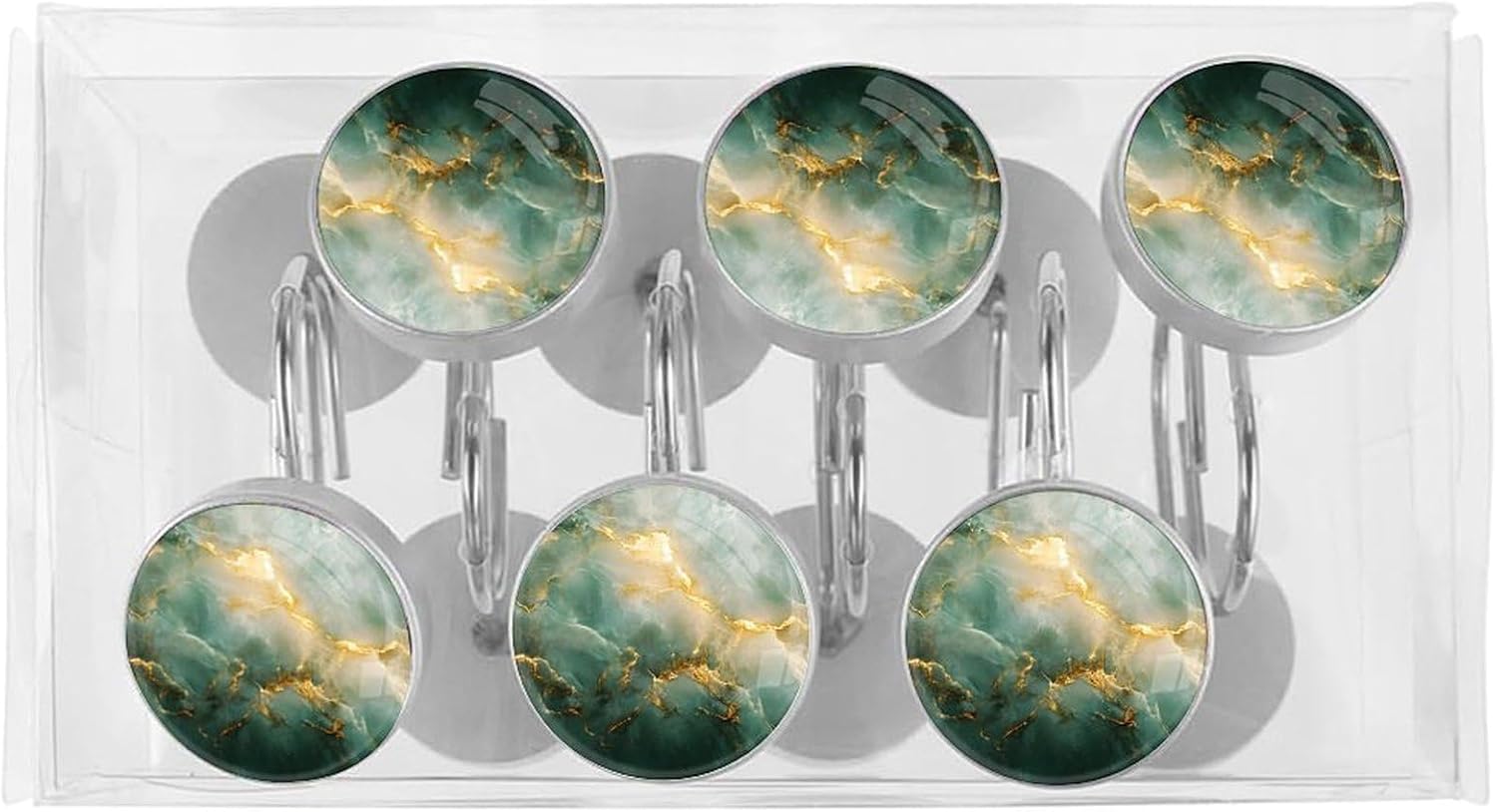 XAVOY 12-Piece Marble Texture Stainless Steel Shower Curtain Hangers