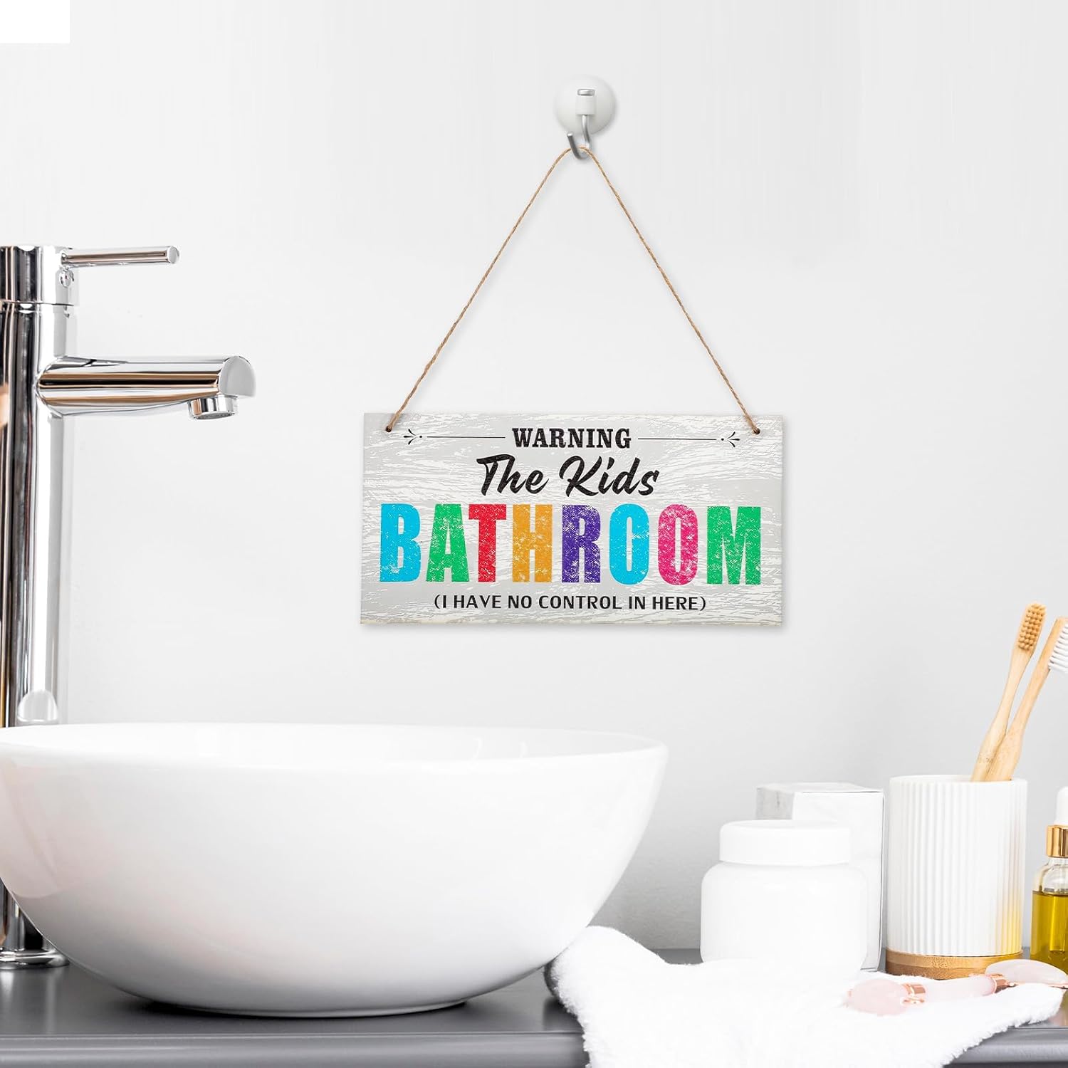 Kids Bathroom Wood Sign Funny Kids Bathroom Warning Decor