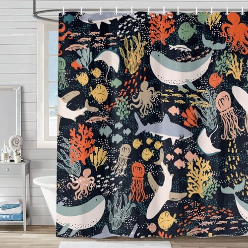 Ocean Fish Boho Shower Curtain for Kids