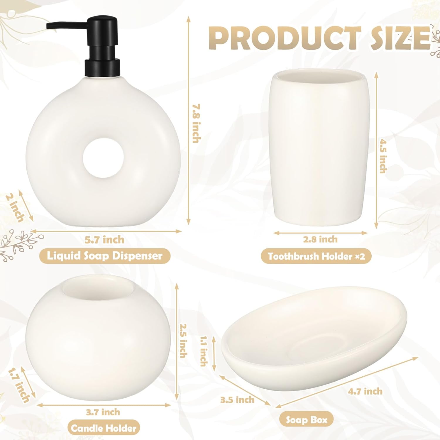 5 Pcs Ceramic Bathroom Accessory Set in Beige