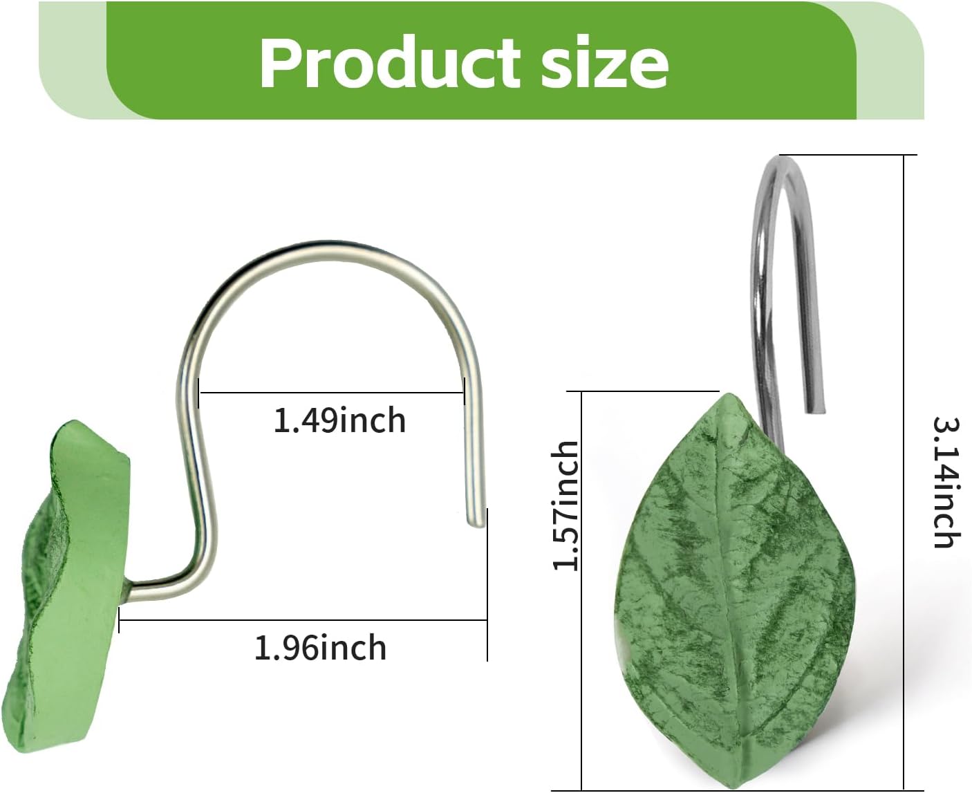 12 Pack Decorative Leaf Shower Curtain Hooks