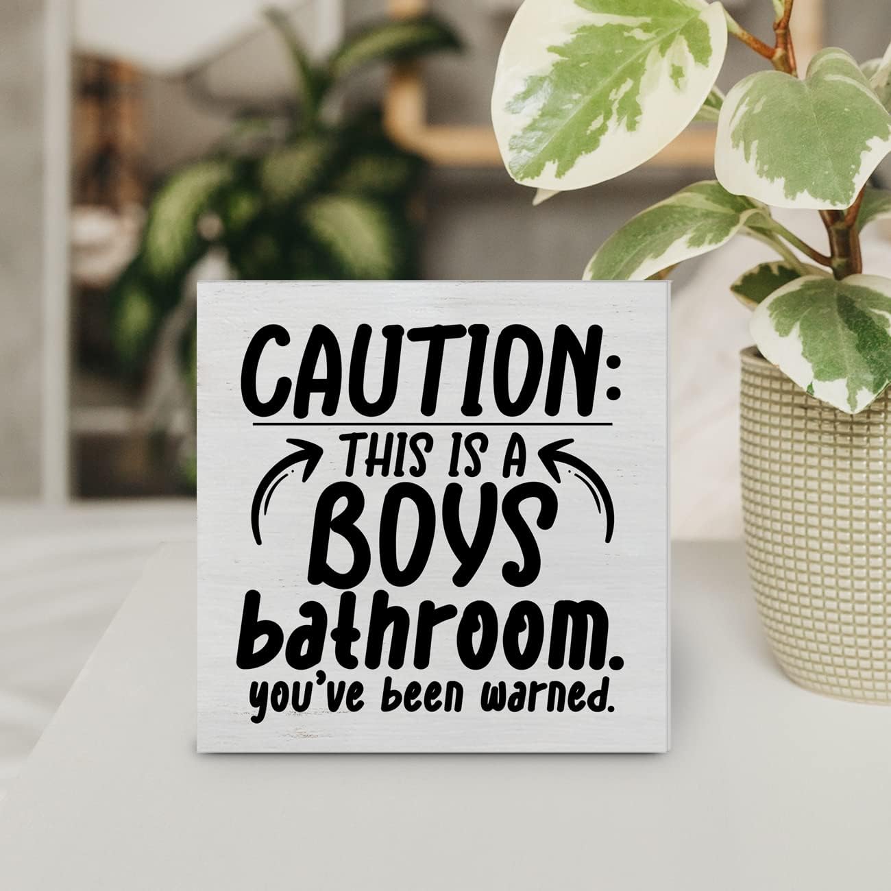 Country Caution Boys Bathroom Wood Box Sign Decor