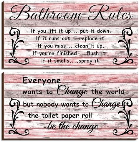2 Pcs Funny Pink Bathroom Signs Set