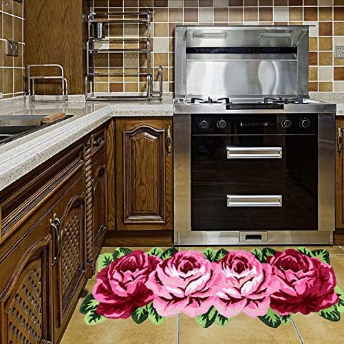 UKELER 65x236 inch Kitchen Runner Pink Rose Non-Slip Soft for Home