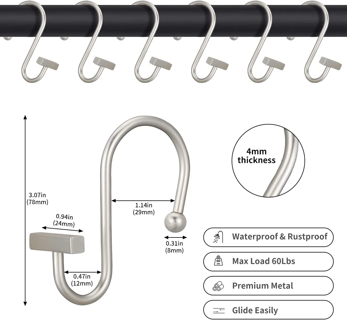 Stylish Square T Bar Showers Curtain Hanger Rust-Resistant Durable