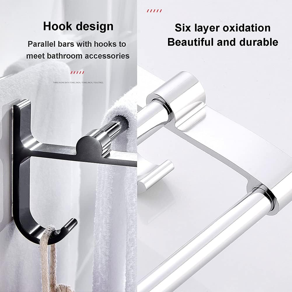 Towel Rail for Bathroom Modern Aluminum Double Bar Towel Holder with Hooks