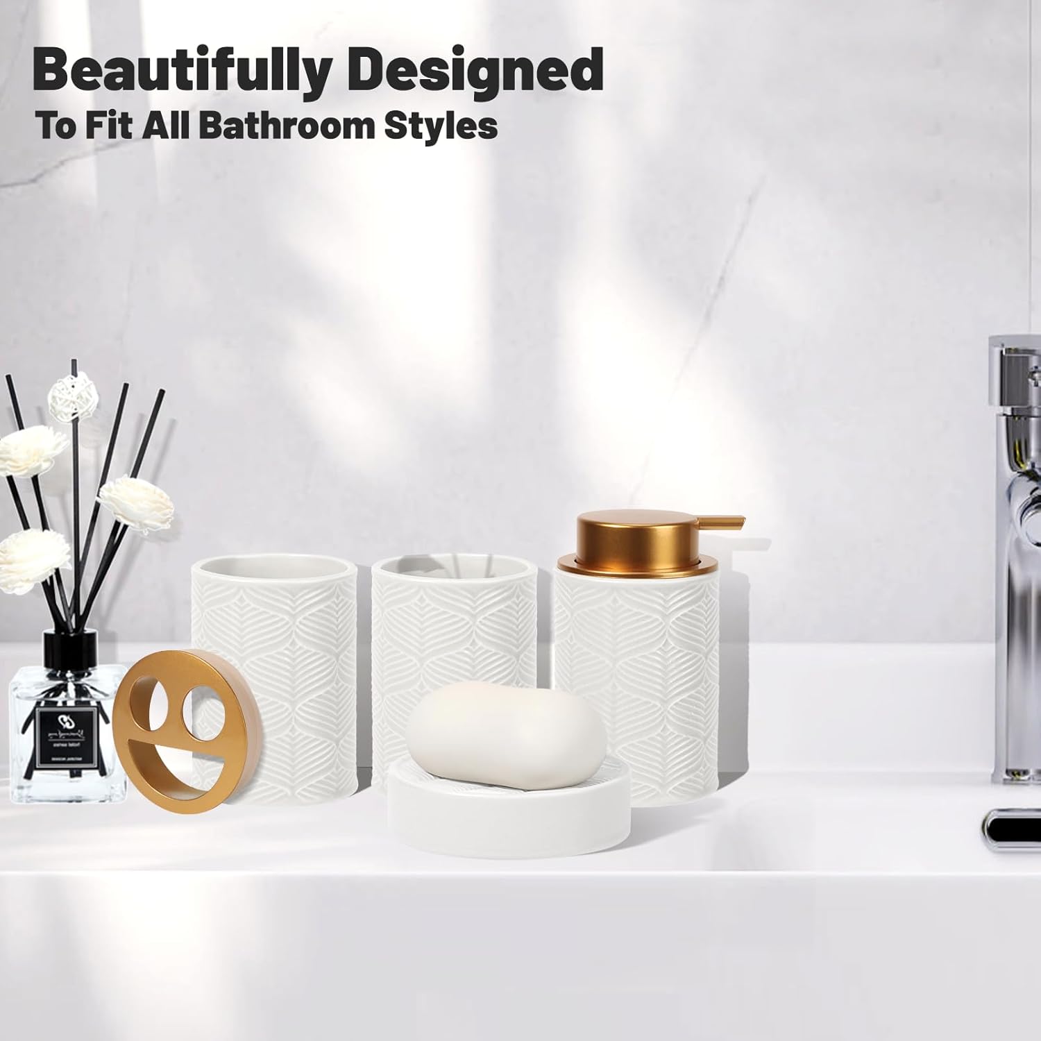 Kukikan 4-Piece Modern Ceramic Bathroom Set White