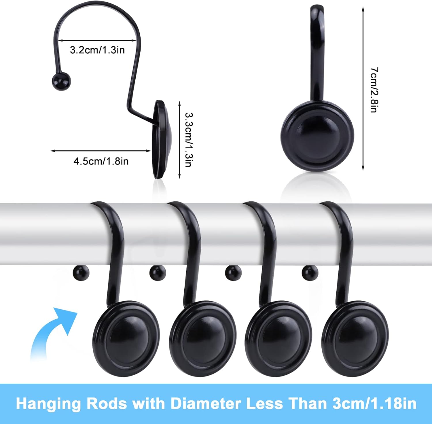 DIBALIYI Rust Proof Metal Shower Curtain Hooks Set of 12