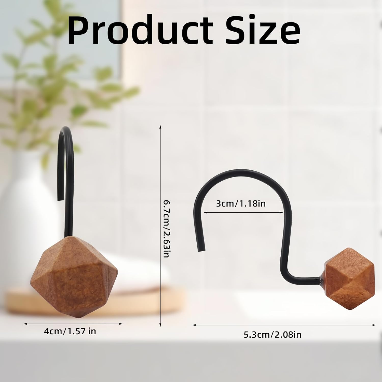 Natural Wood Decorative Shower Curtain Hangers