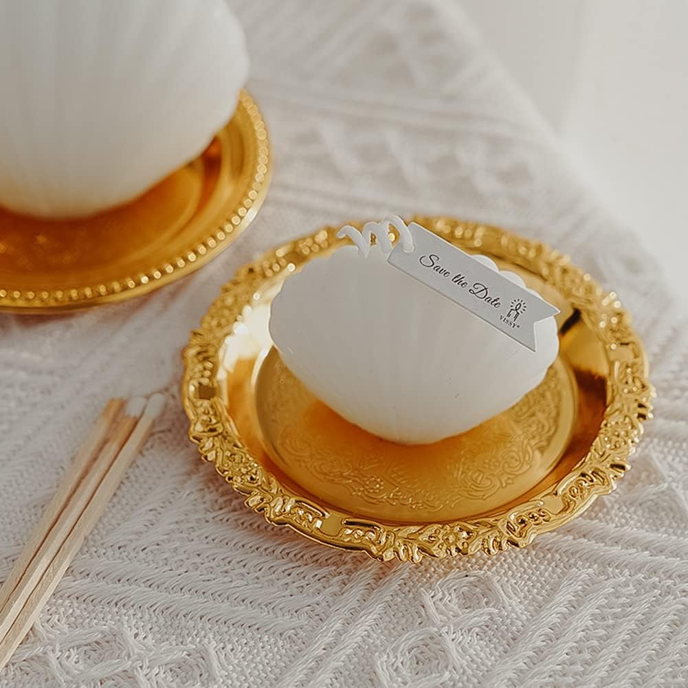 2pc Gold Metal Jewelry Tray Round Candle Organizer Dish