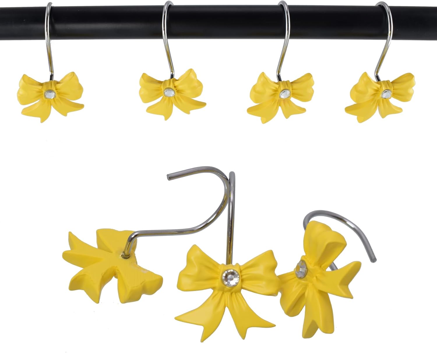 Yellow Decorative Shower Curtain Hooks 12PCS Set with Rhinestone Design