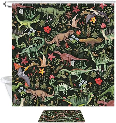 Wathon Dinosaurs Bath Curtain with 12 Hooks