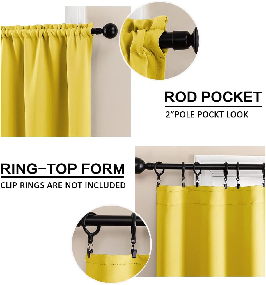 Mustard Yellow Window Curtains for Bedroom Kids