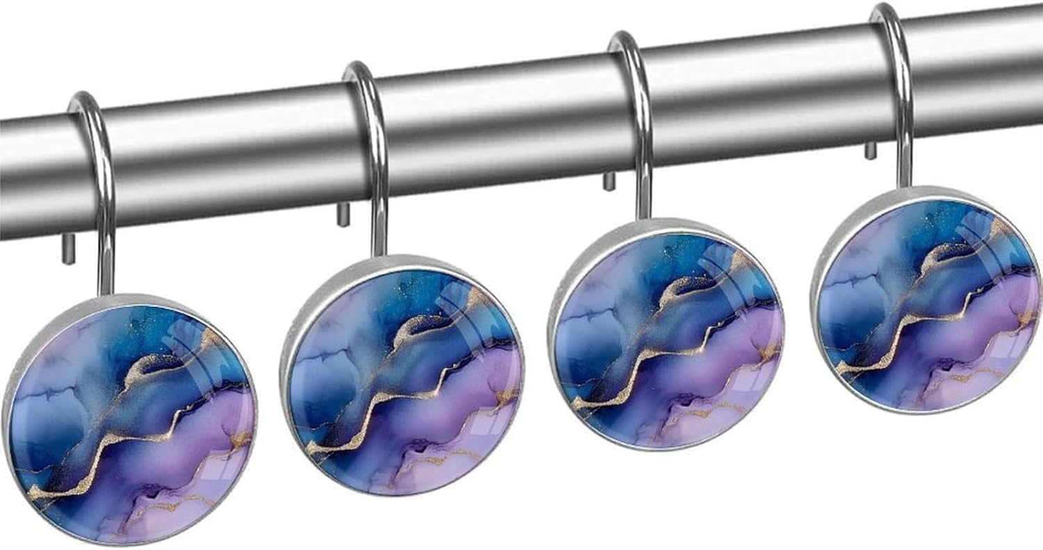 12pcs Purple Marble Shower Curtain Hooks Decorative Hangers