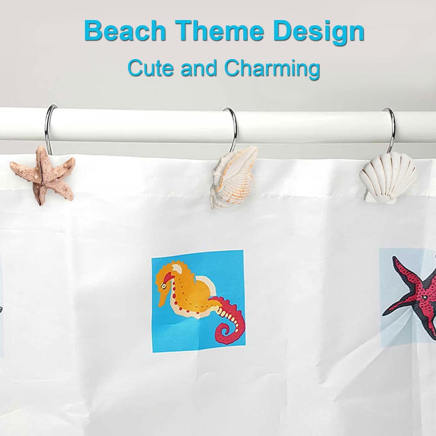 Elegant 12 Piece Seashell Shower curtain Hooks in Light Brown