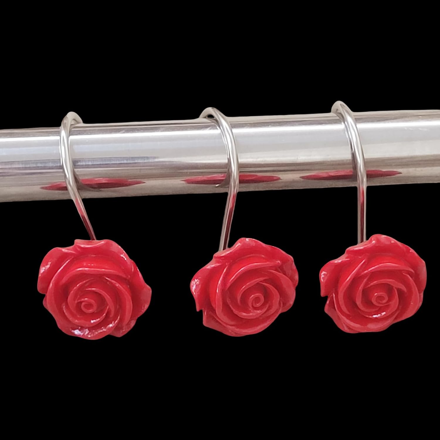 Twofish Red Rose Flower Shower Curtain Hooks Set of 12