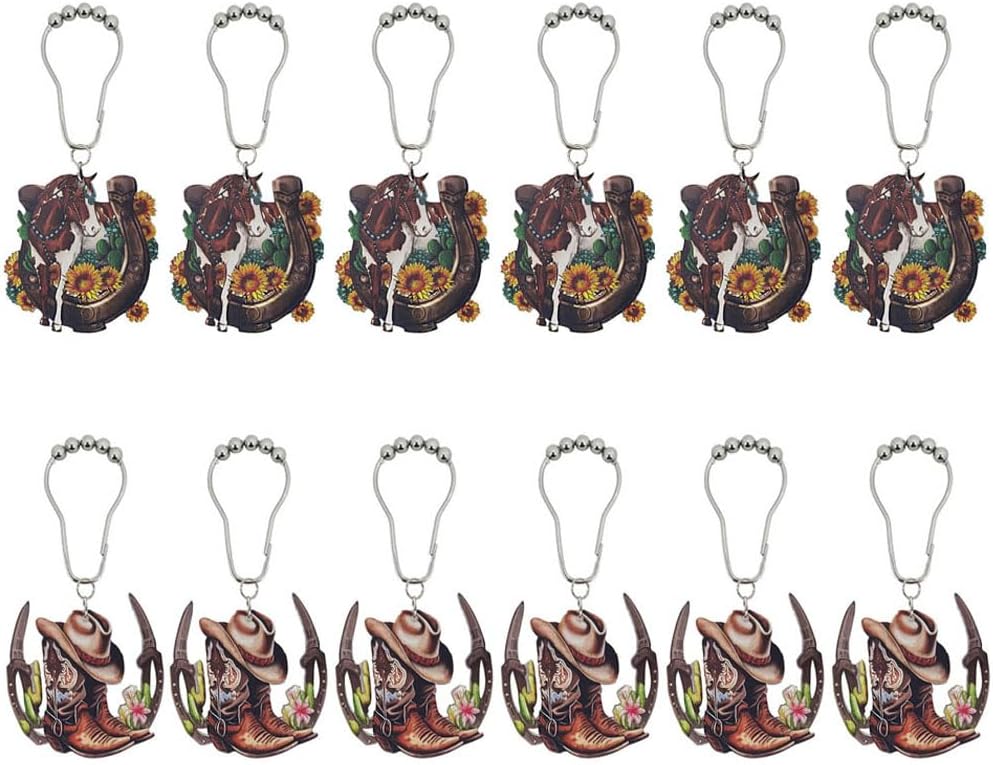 Western Cowboy Shower Curtain Hooks Set
