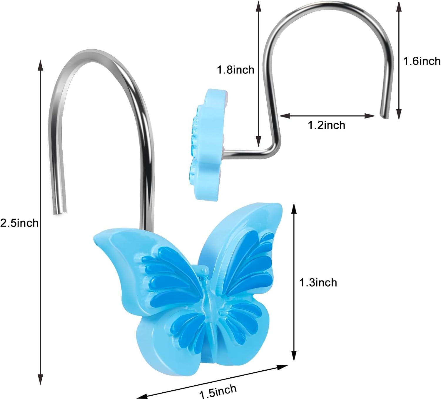 AGPTEK Decorative Butterfly Shower Curtain Hooks Set of 12 Blue