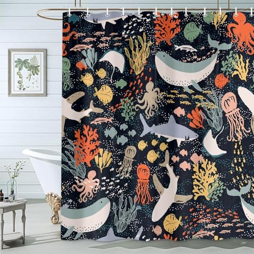 Ocean Fish Boho Shower Curtain for Kids