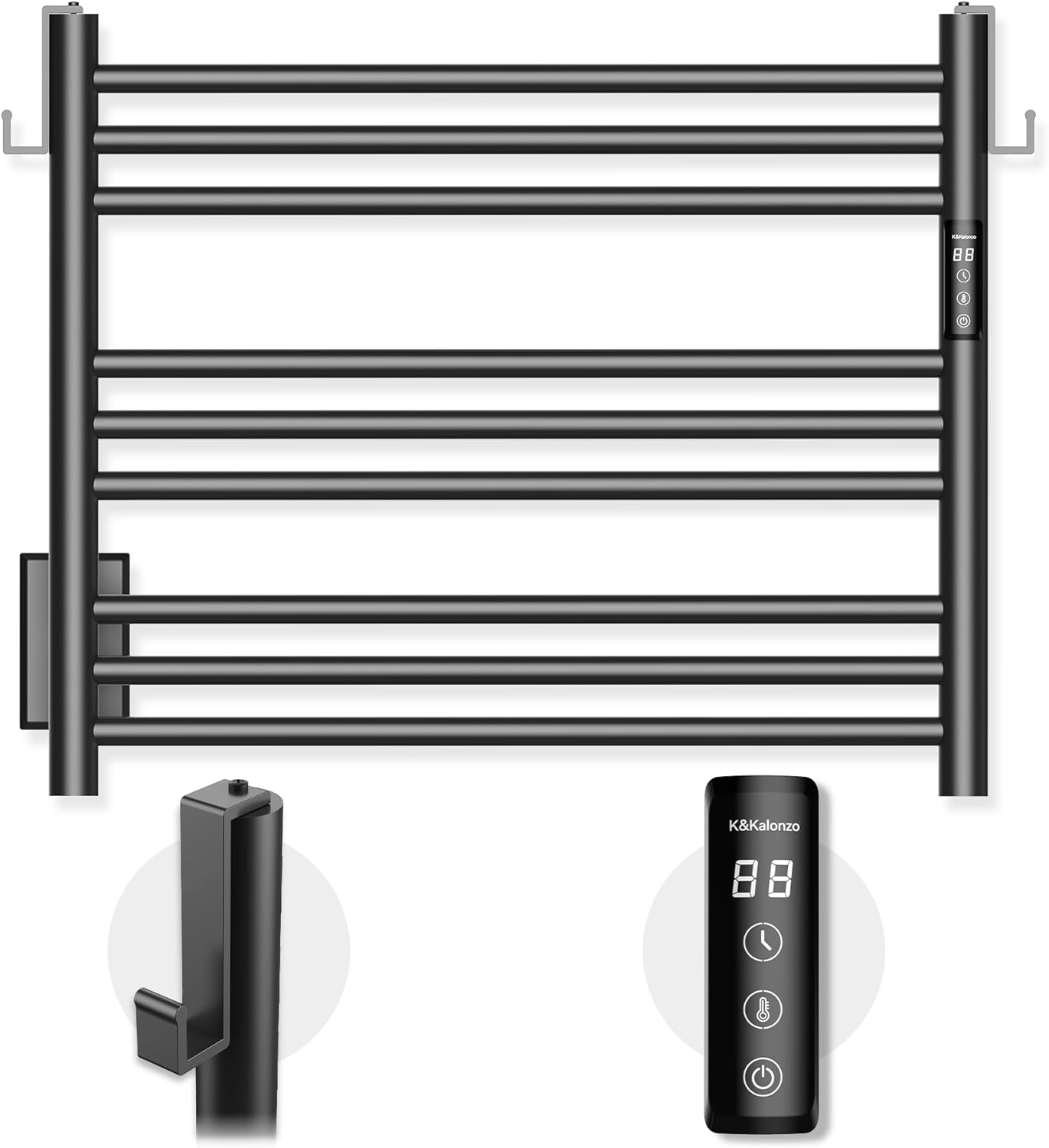 KKALONZO 9-Bar Heated Towel Rack with Timer and Waterproof Design