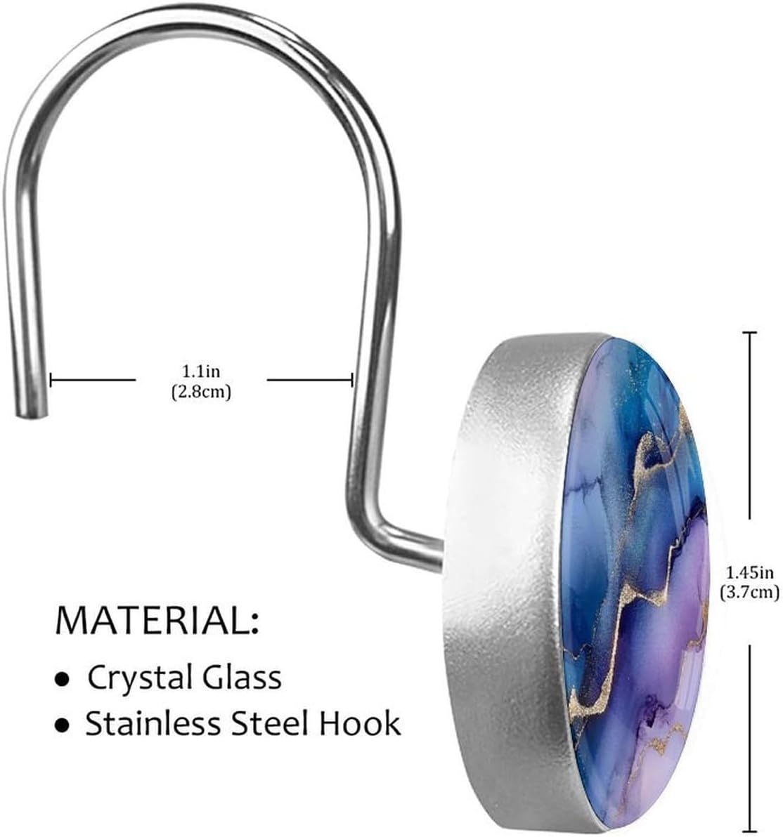 12pcs Purple Marble Shower Curtain Hooks Decorative Hangers