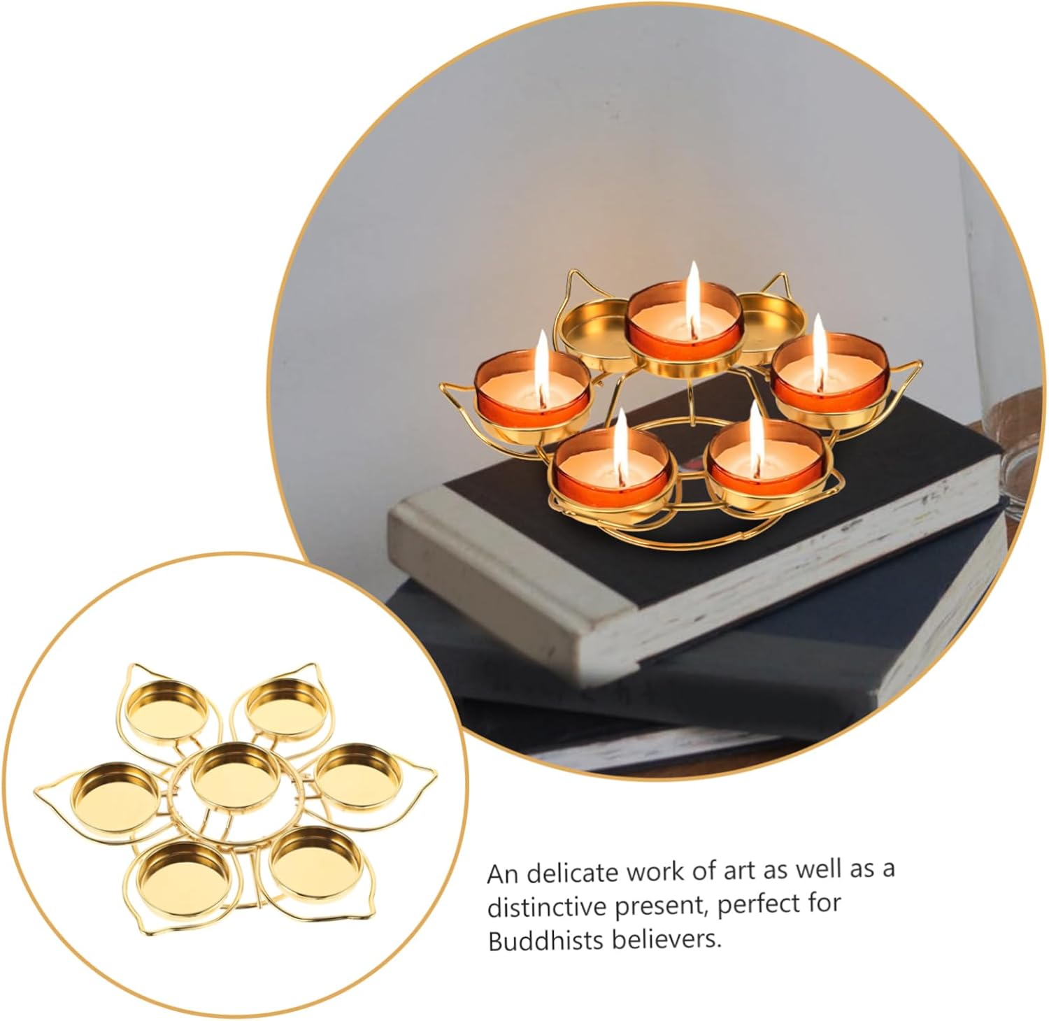HOLIDYOYO Elegant 7-Branch Buddhist Oil Lamp Holder