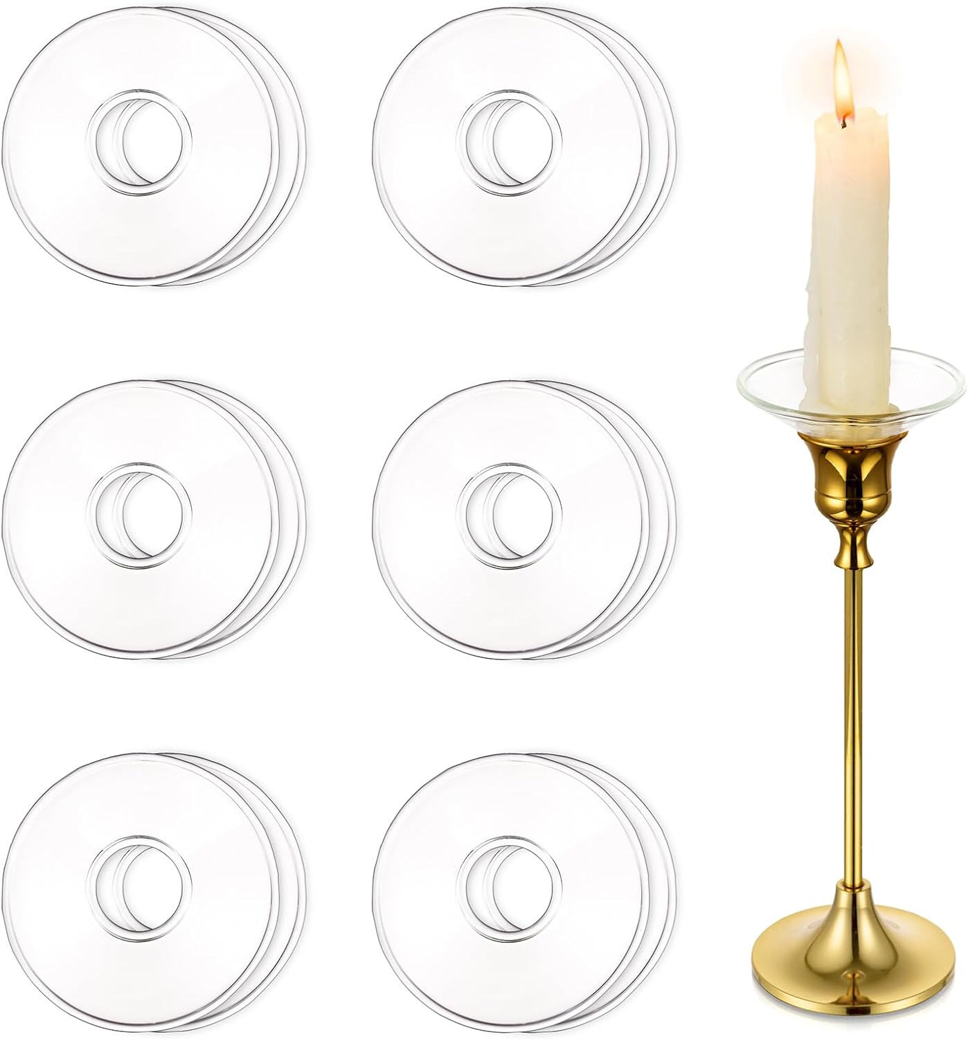 Hewory Glass Candle Drip Catchers 12-Piece Set for Taper Candles