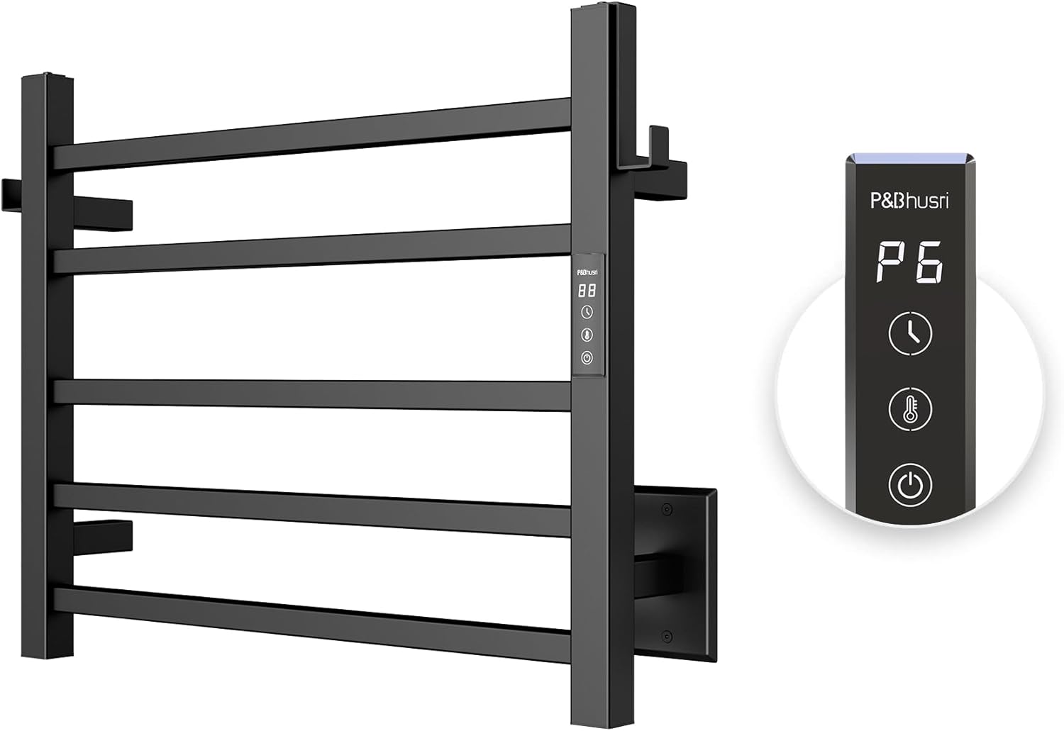 PBhusri Heated Towel Rack 5 Bar Matte Black