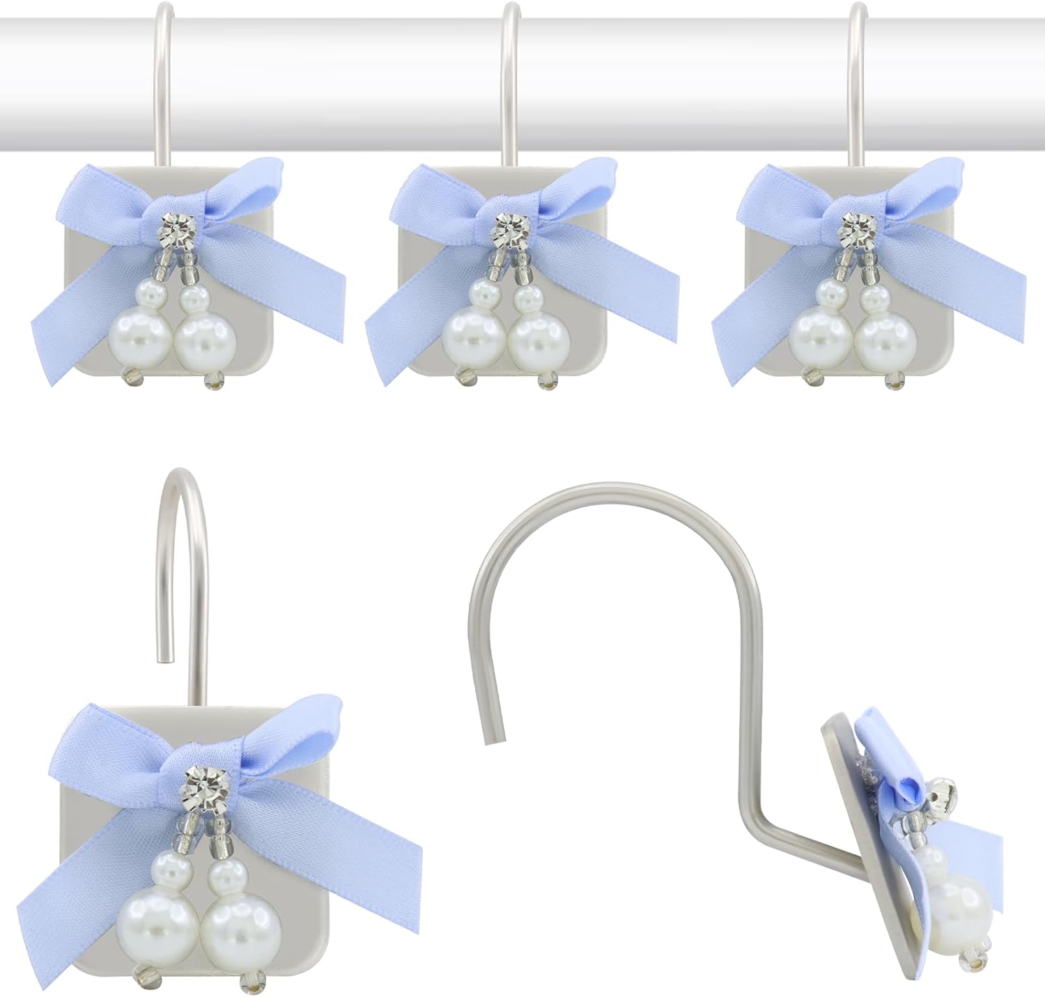 Decorative Shower Curtain Hooks 12PCS Blue Silvery