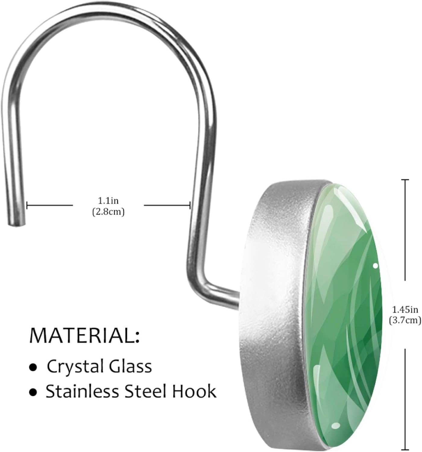 12-Pack Green Diamond Texture Shower Curtain Hooks
