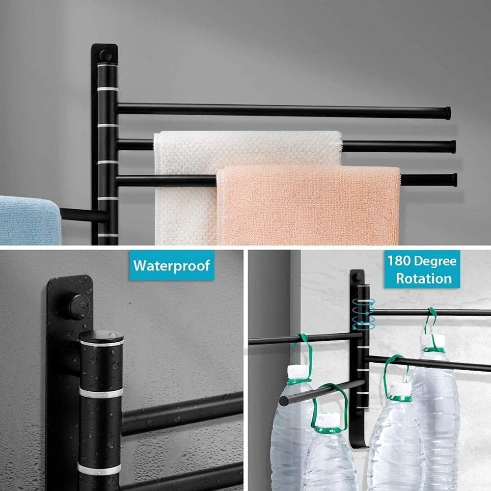 Black Towel Rail for Bath Wall-Mounted Towel Holder with 4 Bars