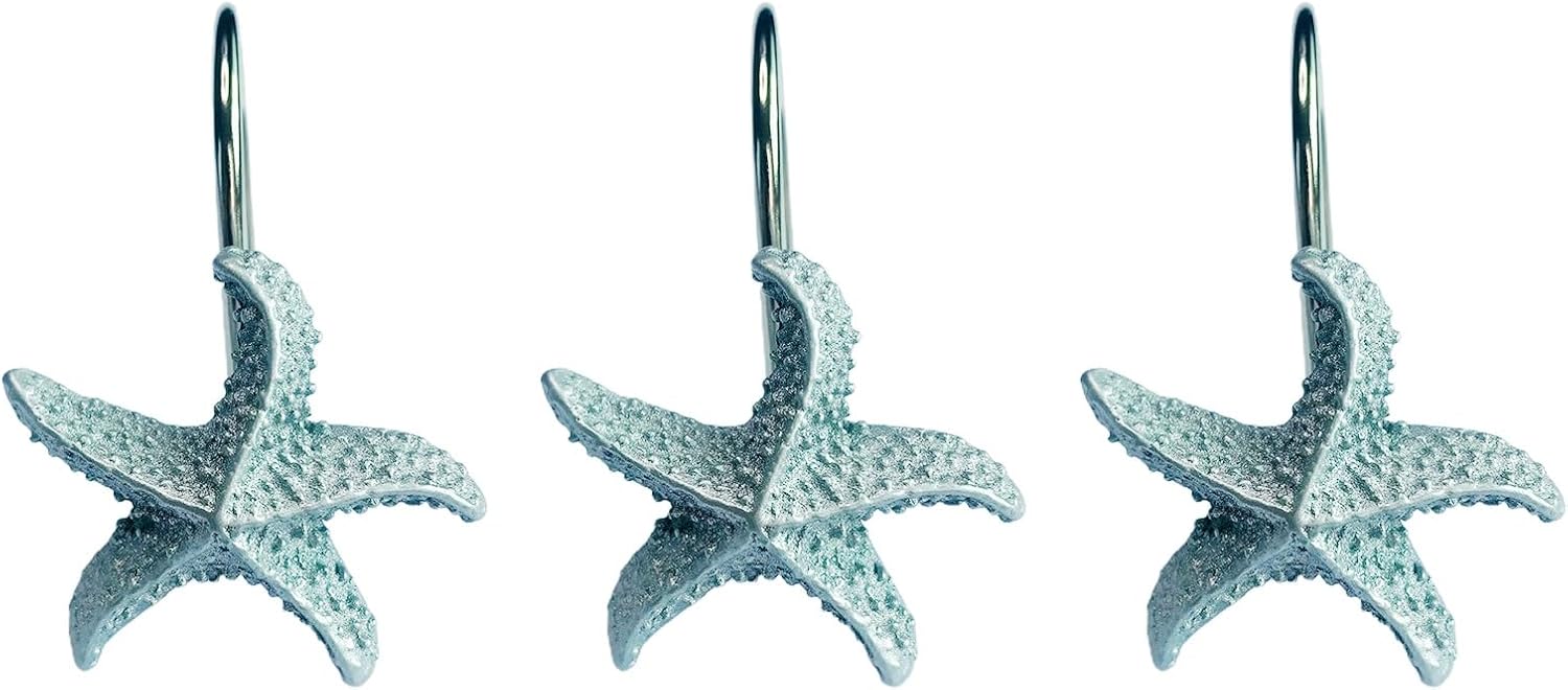 Stylish Silver Starfish Shower curtain hooks Set of 12