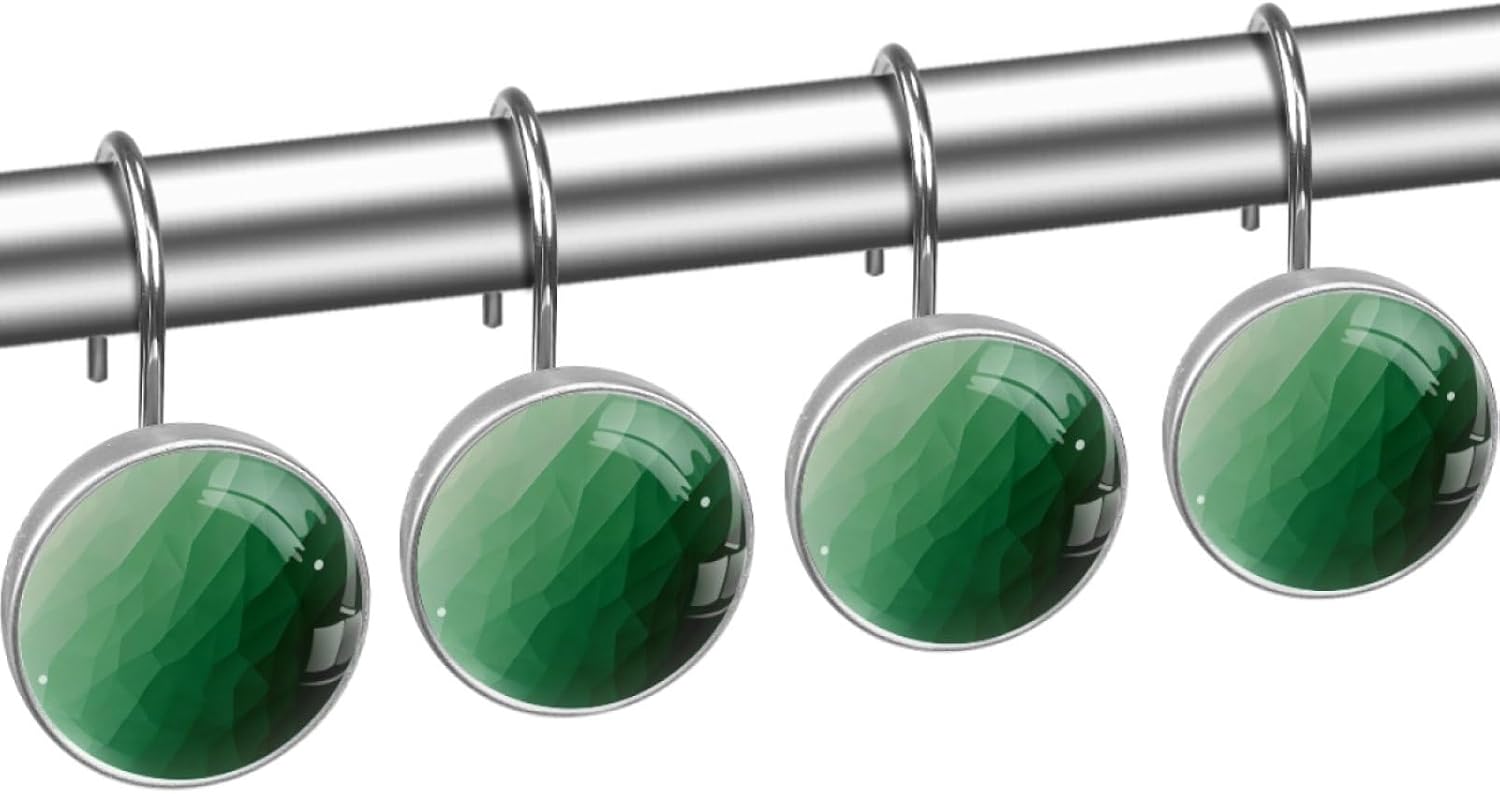 12-Pack Green Diamond Texture Shower Curtain Hooks