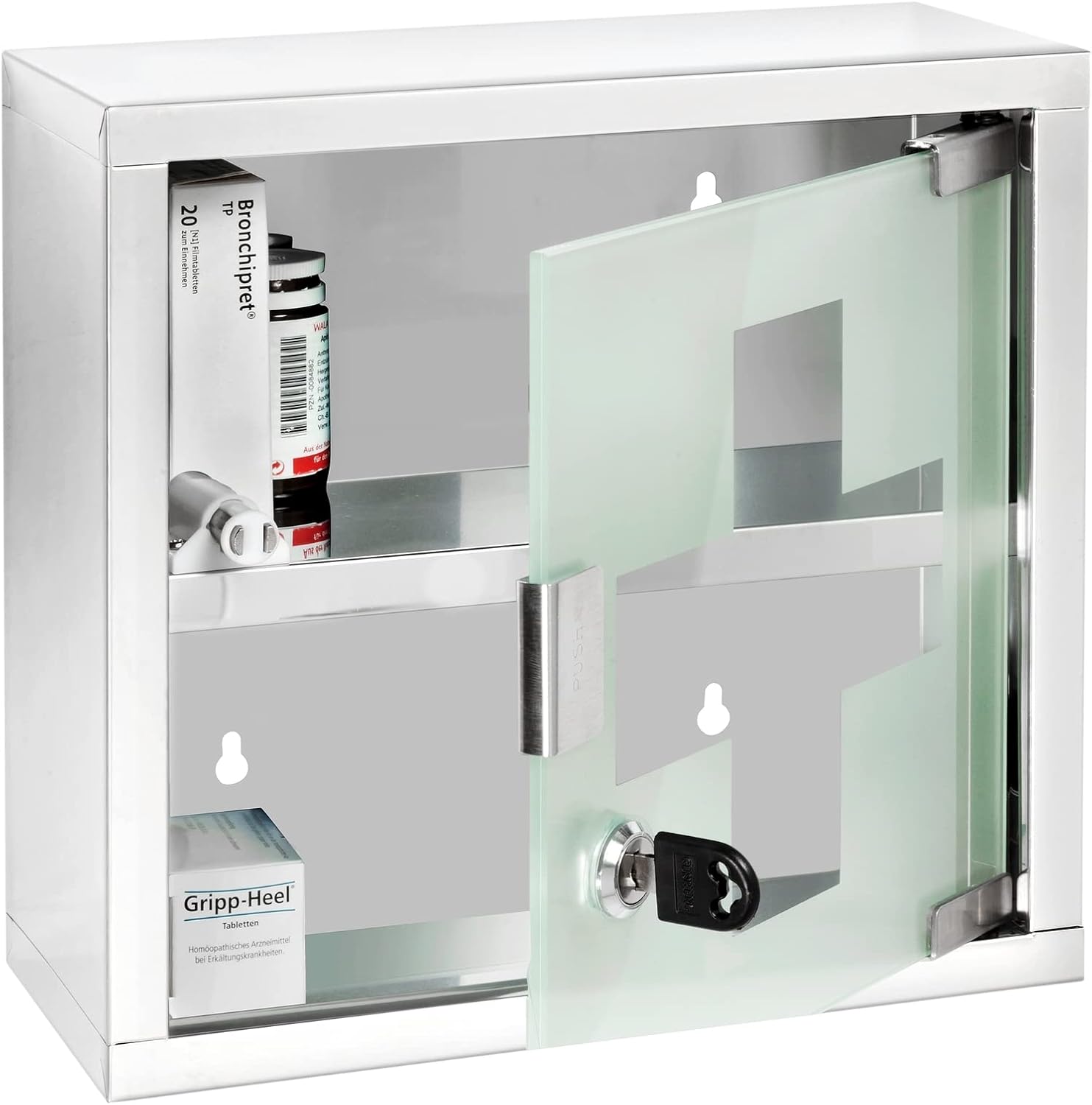 WENKO Medicine Cabinet with Lock and Safety Glass Door