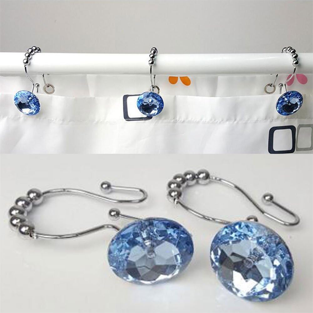 LUXURY WAY Sky-Blue Decorative Shower Curtain Double Hooks