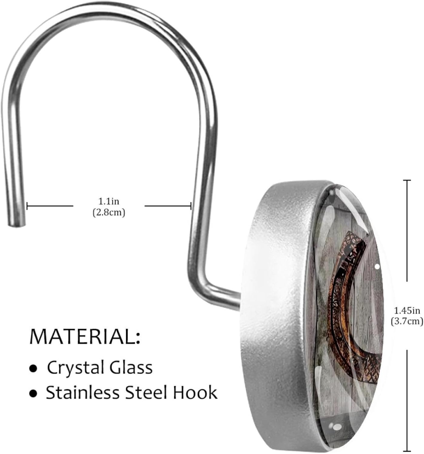 Western Cowboy Rusty Horseshoe Shower Curtain Hooks Set of 12