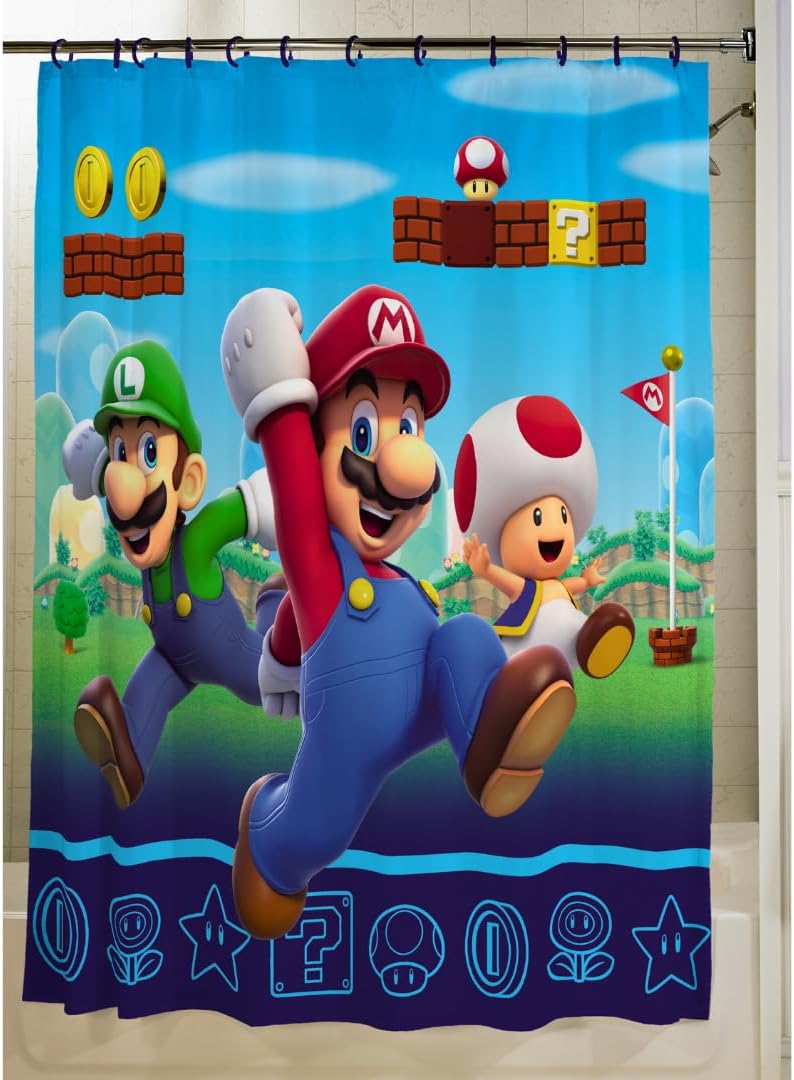 Franco Super Mario 13 Piece Shower Curtain and Ring Set