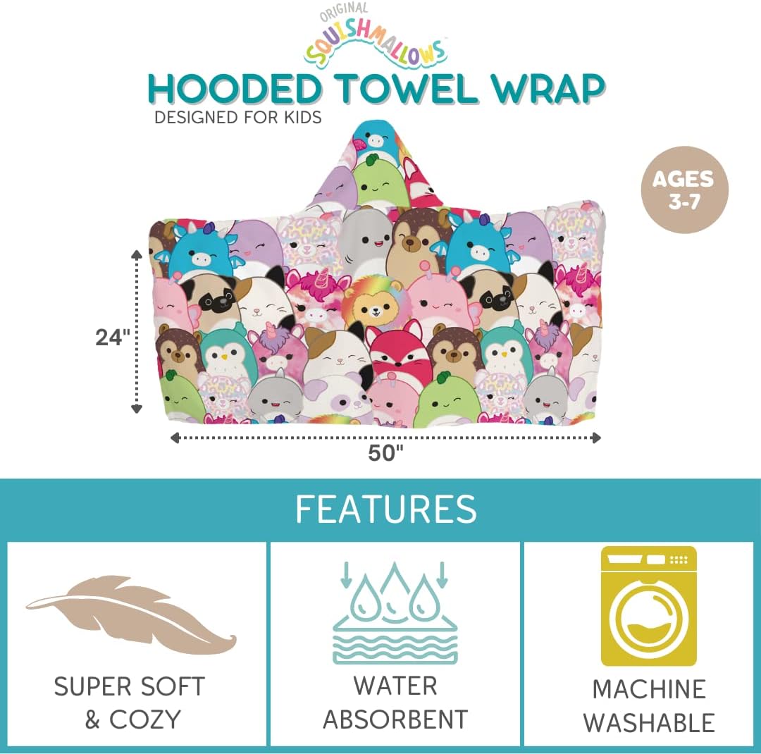 Franco Squishmallows Hooded BathWrap for Kids