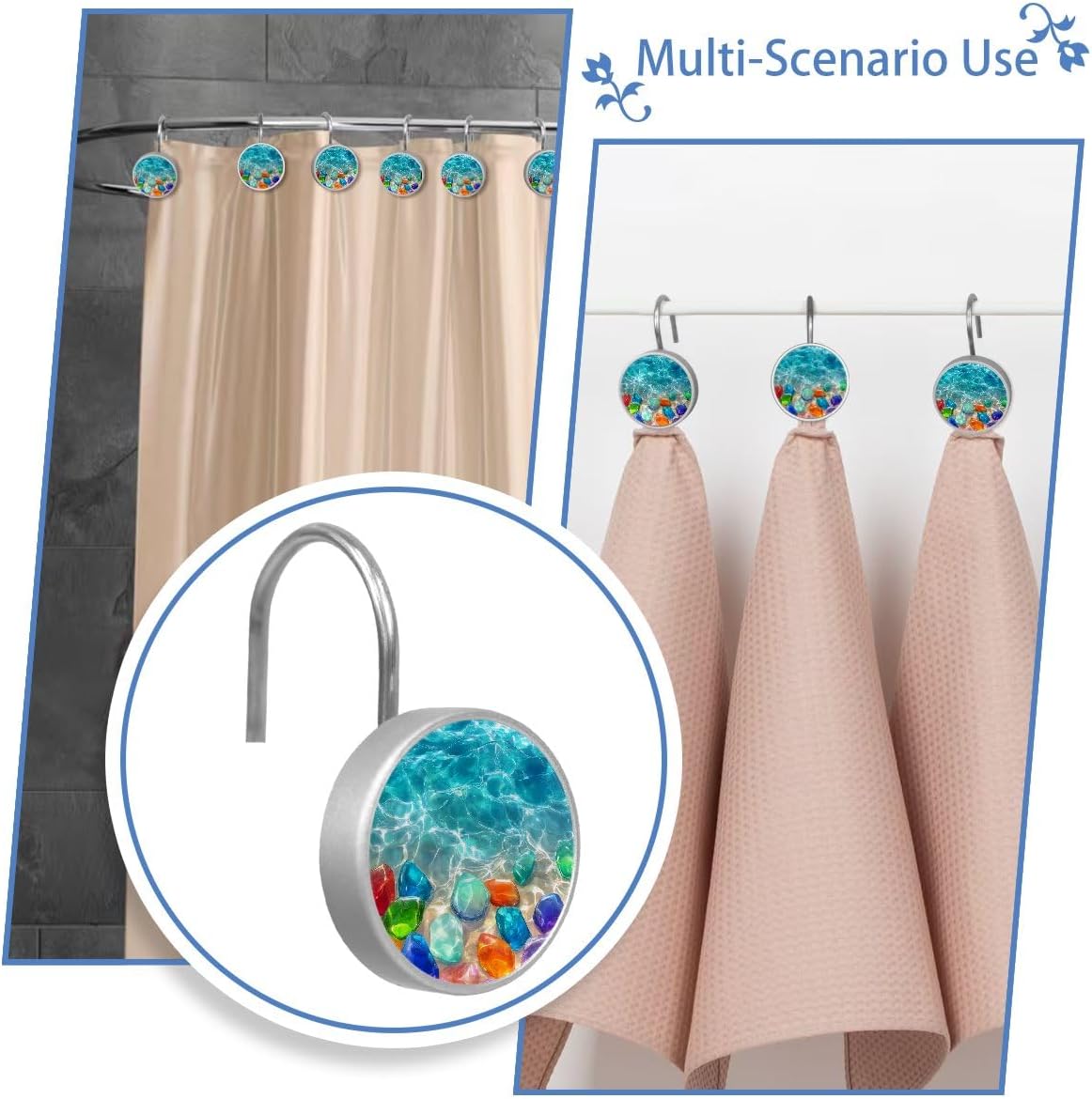 Set of 12 Decorative Shower Curtain Hooks
