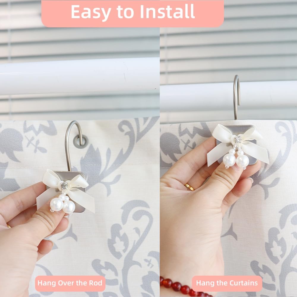 Luxury Bow Shower Curtain Hooks with Satin Design