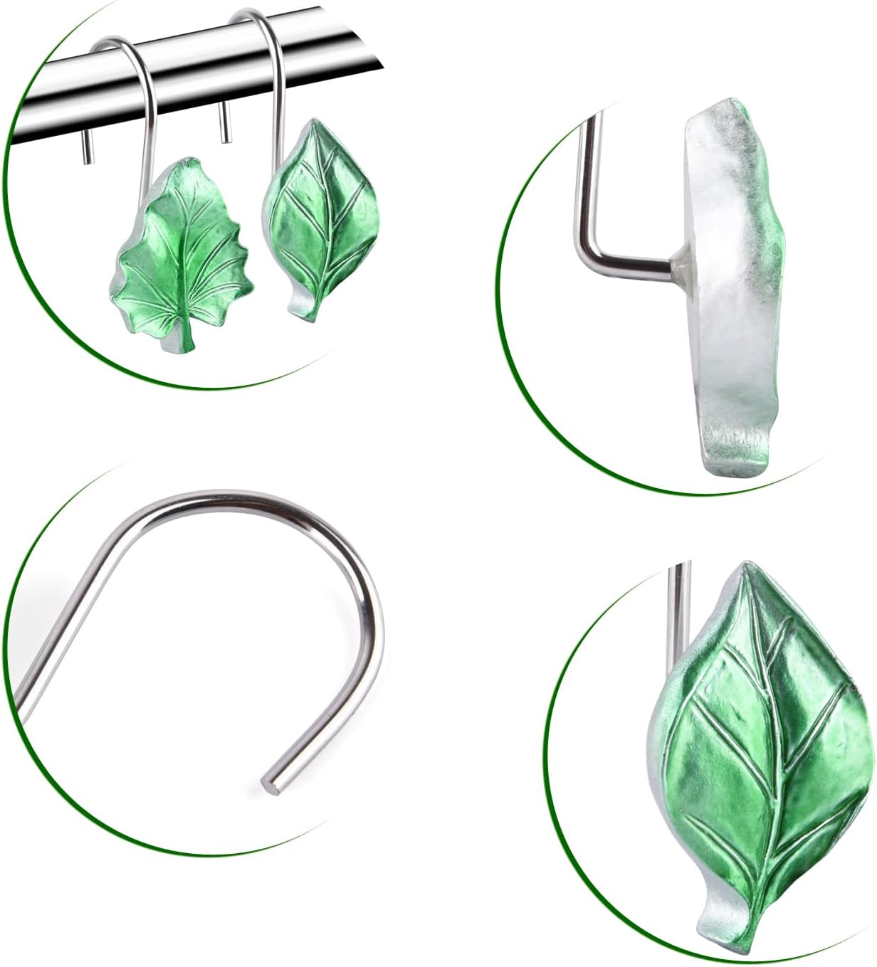 EVOOKA Botanical Leaves Shower Curtain Hooks Rust-Resistant Durable