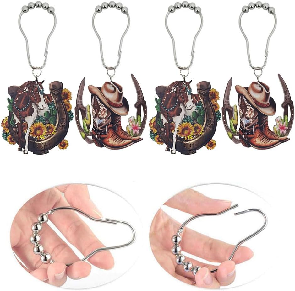 Western Cowboy Shower Curtain Hooks Set
