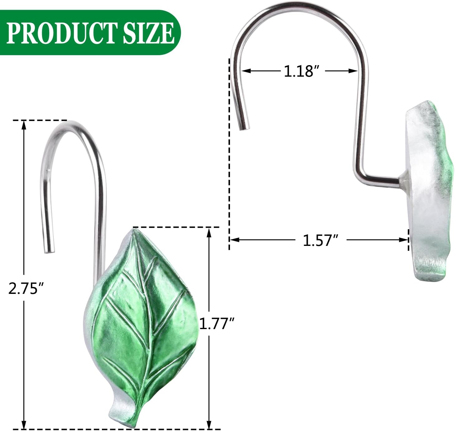 EVOOKA Botanical Leaves Shower Curtain Hooks Rust-Resistant Durable