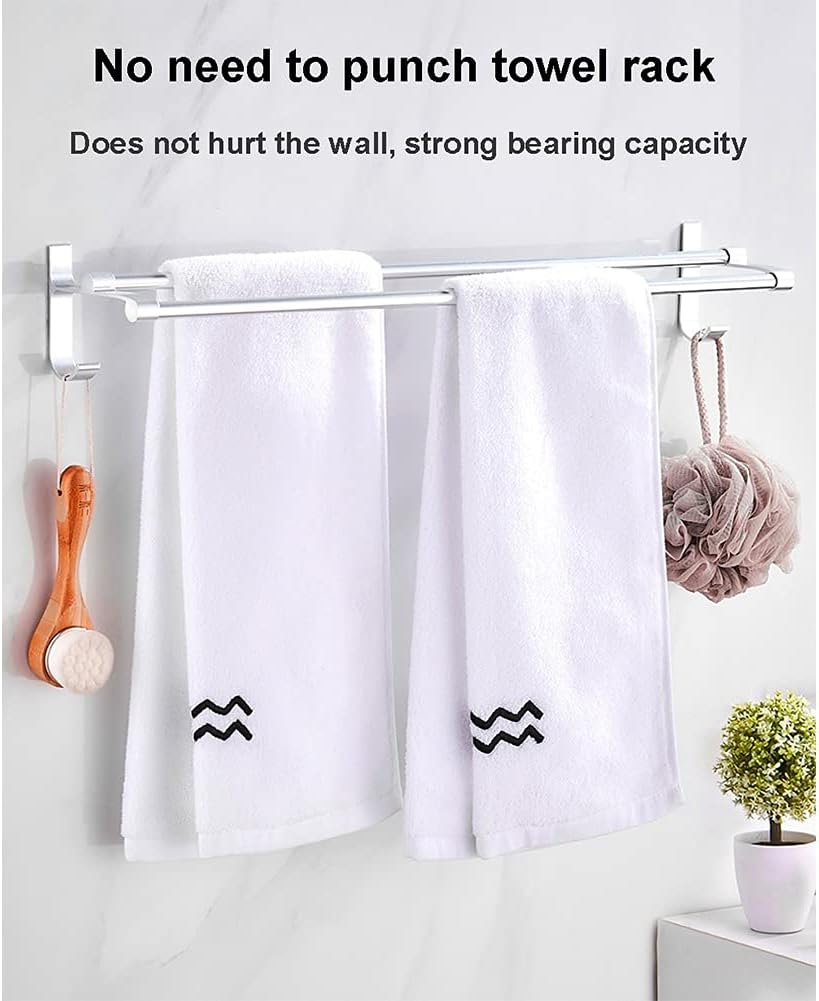 Towel Rail for Bathroom Modern Aluminum Double Bar Towel Holder with Hooks