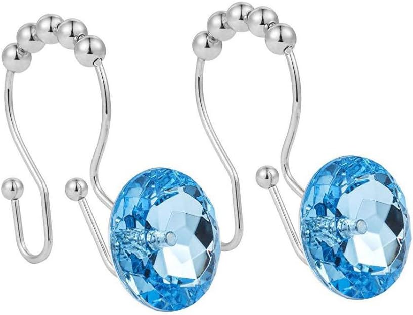 LUXURY WAY Sky-Blue Decorative Shower Curtain Double Hooks