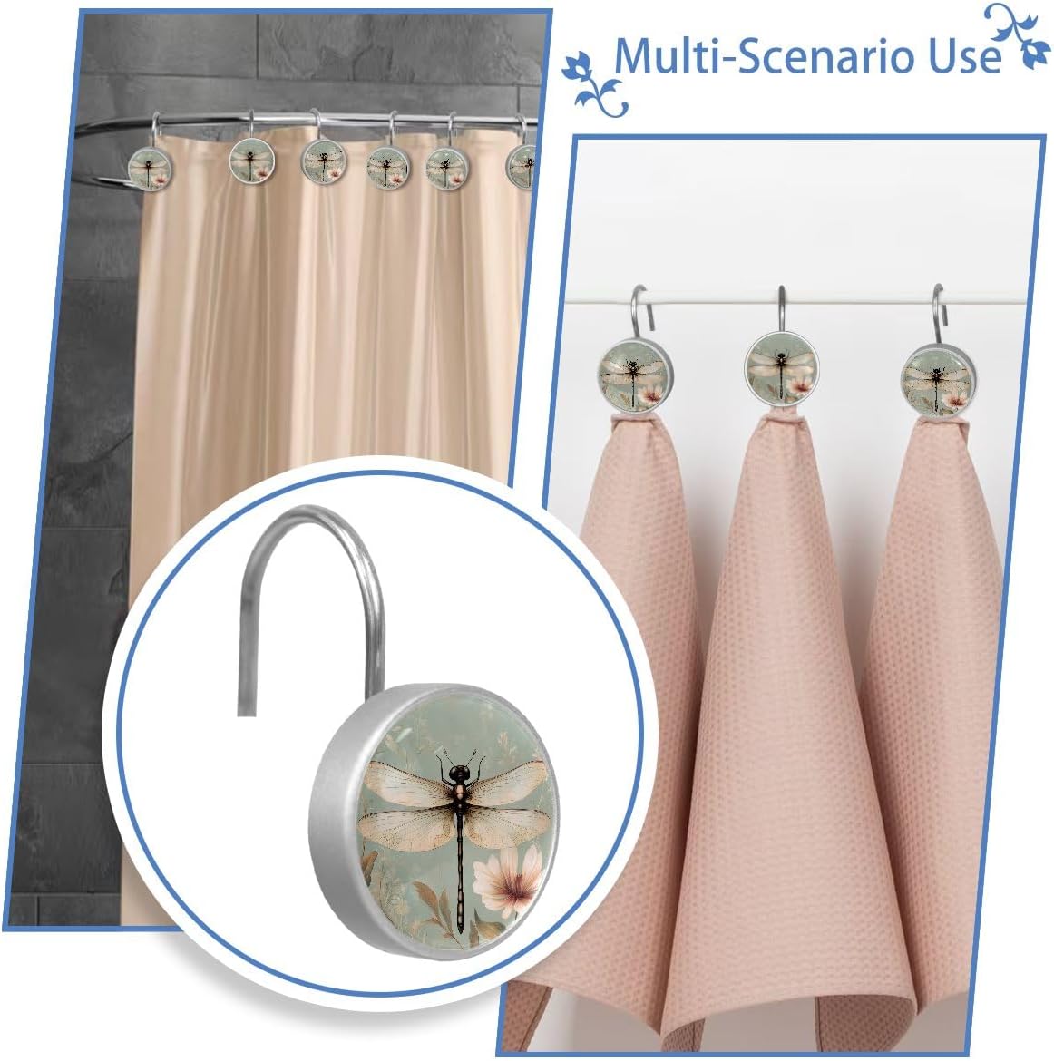 Set of 12 Glass Shower Curtain Hangers Rust-Proof Durable for Bathroom