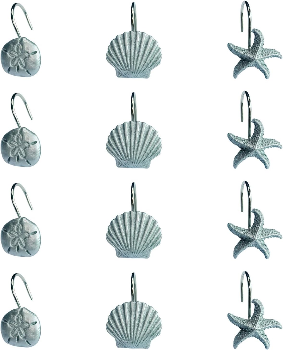 Stylish Silver Starfish Shower curtain hooks Set of 12