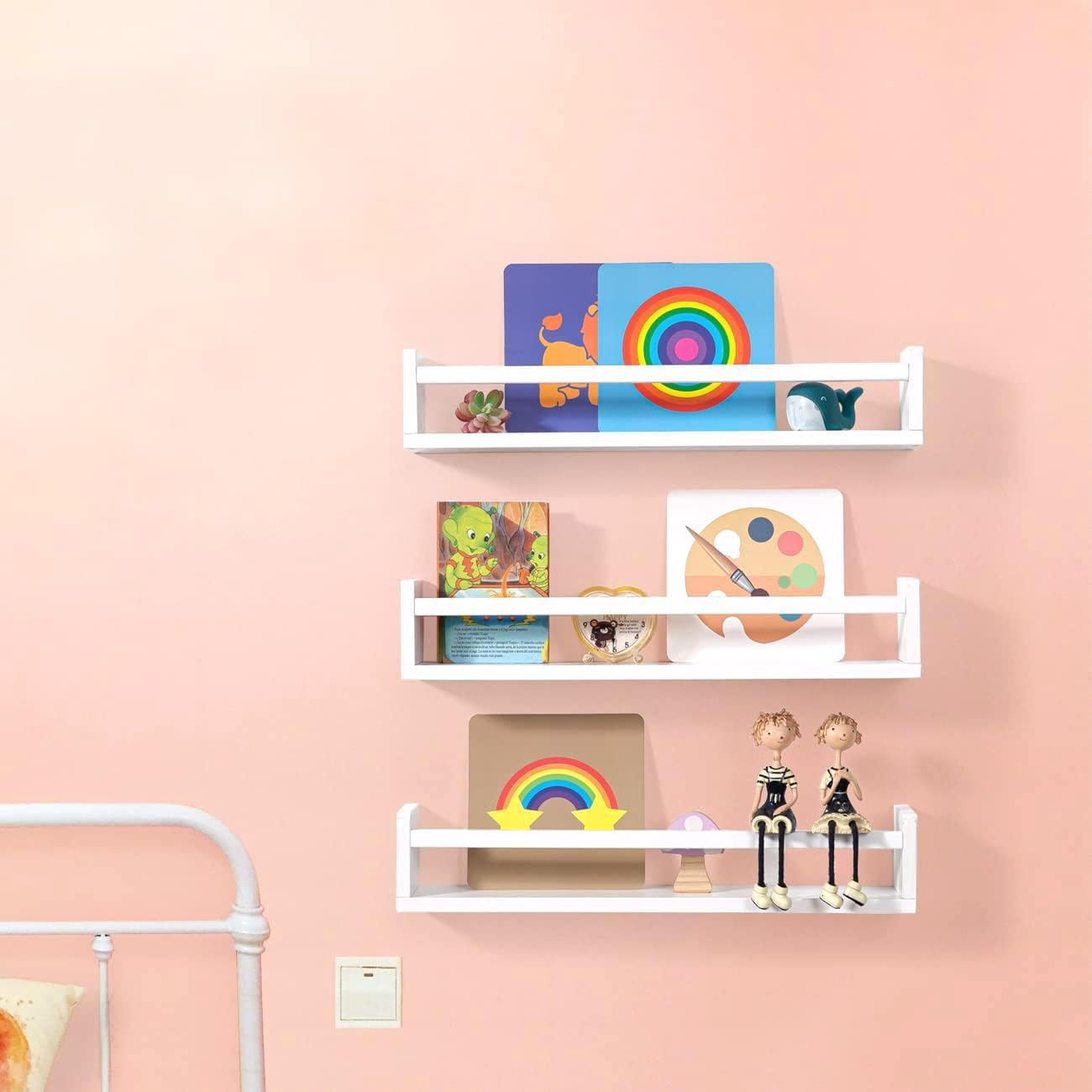 Sturdy 24 Floating Bookshelves for Kids Set of 3 Solid White wood